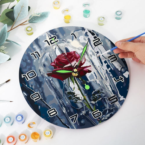 Horloge Peinture par Numéros - Rose Enchantée