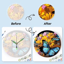 Charger l&#39;image dans la galerie, Horloge Peinture par Numéros - Papillons et Fleurs
