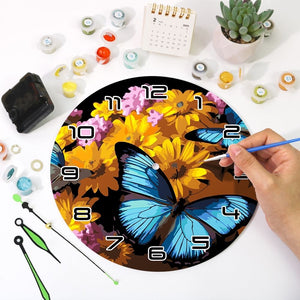 Horloge Peinture par Numéros - Papillons et Fleurs