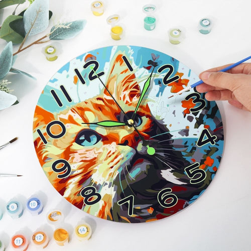 Horloge Peinture par Numéros - Chat Curieux