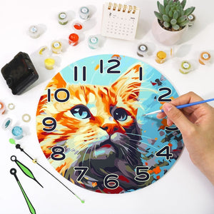 Horloge Peinture par Numéros - Chat Curieux