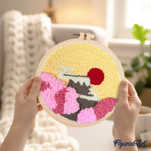 Charger l&#39;image dans la galerie, Punch Needle Soleil levant et Cerisiers en Fleurs