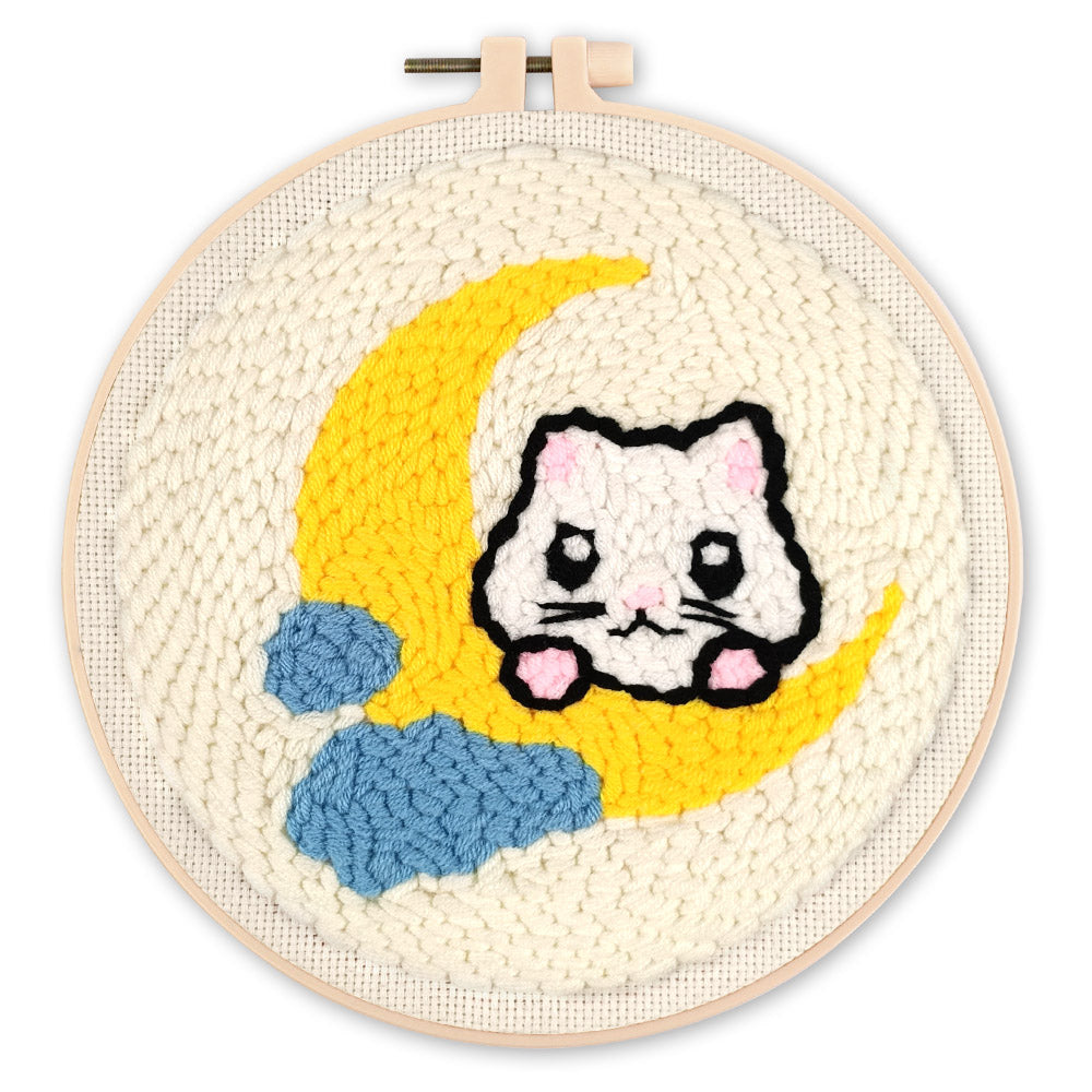 Punch Needle Chat sur la lune