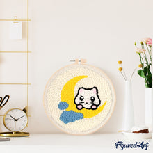 Charger l&#39;image dans la galerie, Punch Needle Chat sur la lune