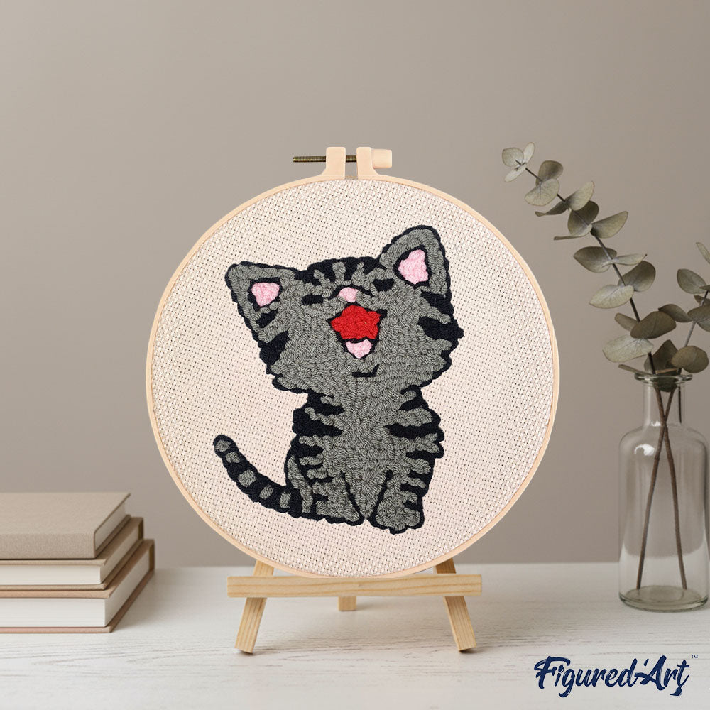 Figured'Art Punch Needle Kit Complet pour Adultes et Enfants - Chat Curieux - Parfait pour Débutant. Set prêt à broder taille 20x20cm avec cadre circulaire Figured'Art Punch Needle Kit Complet pour Adultes et Enfants - Chat Curieux - Parfait pour Débutant. Set prêt à broder taille 20x20cm avec cadre circulaire