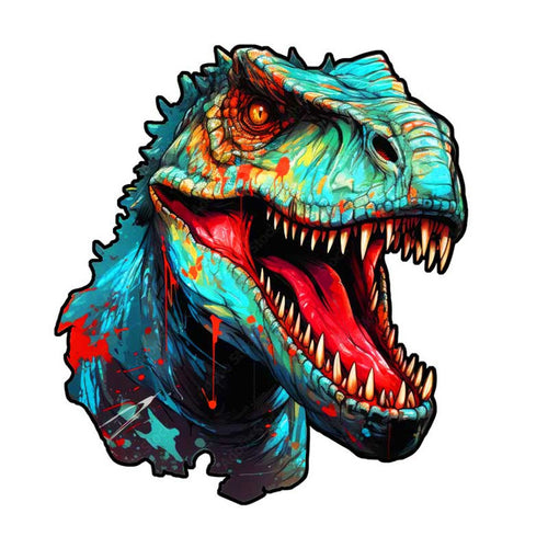 Puzzle 2D en Bois - Dinosaure Bleu Cyan