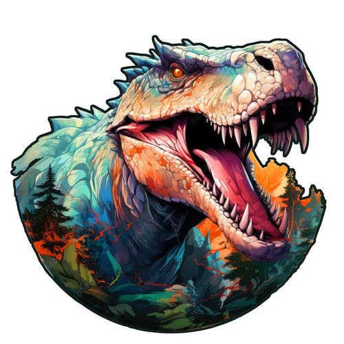 Puzzle 2D en Bois - Dinosaure dans la Forêt