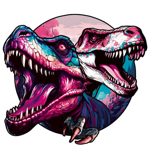 Puzzle 2D en Bois - Dinosaures Jumeaux Roses