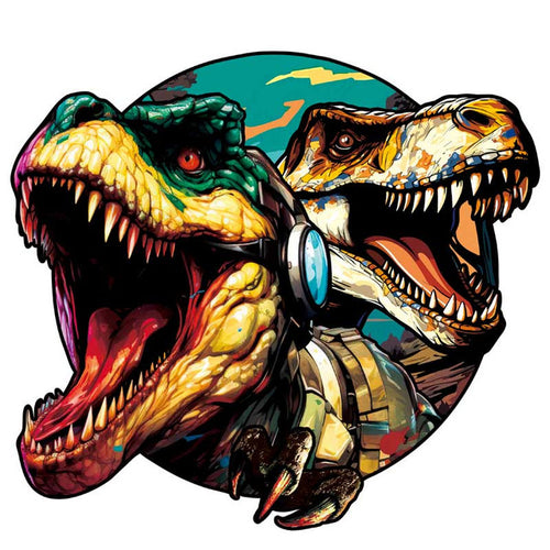 Puzzle 2D en Bois - Dinosaures Hipster Jumeaux