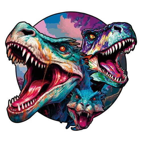 Puzzle 2D en Bois - Dinosaures Jumeaux et Lézard