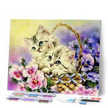 Charger l'image dans la galerie, Broderie Diamant | Broderie Diamant - Deux Chats et Fleurs | animaux Broderie Animaux chats fleurs | FiguredArt