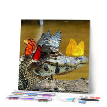 Charger l'image dans la galerie, Broderie Diamant | Broderie Diamant - Crocodile et Papillons | animaux Broderie Animaux papillons | FiguredArt