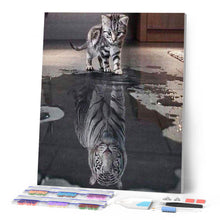 Charger l'image dans la galerie, Broderie Diamant | Broderie Diamant - Reflet Tigre et Lion | animaux Broderie Animaux lions tigres | FiguredArt