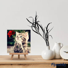 Charger l'image dans la galerie, Broderie Diamant | Broderie Diamant - Chat à la Rose | animaux Broderie Animaux Broderie Fleurs chats fleurs | FiguredArt