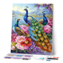 Charger l'image dans la galerie, Broderie Diamant - Paons et Fleurs au bord du Lac