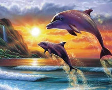 Charger l'image dans la galerie, Broderie Diamant | Broderie Diamant - Dauphins au lever du Soleil | animaux Broderie Animaux dauphins | FiguredArt