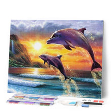 Charger l'image dans la galerie, Broderie Diamant | Broderie Diamant - Dauphins au lever du Soleil | animaux Broderie Animaux dauphins | FiguredArt