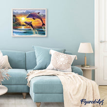 Charger l'image dans la galerie, Broderie Diamant | Broderie Diamant - Dauphins au lever du Soleil | animaux Broderie Animaux dauphins | FiguredArt