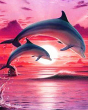 Charger l'image dans la galerie, Broderie Diamant | Broderie Diamant - Dauphins au soleil couchant | animaux Broderie Animaux dauphins | FiguredArt