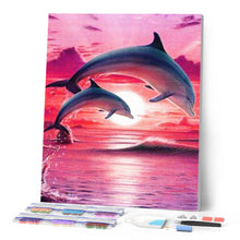 Charger l'image dans la galerie, Broderie Diamant | Broderie Diamant - Dauphins au soleil couchant | animaux Broderie Animaux dauphins | FiguredArt
