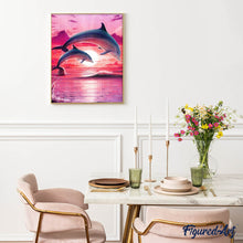 Charger l'image dans la galerie, Broderie Diamant | Broderie Diamant - Dauphins au soleil couchant | animaux Broderie Animaux dauphins | FiguredArt