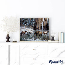 Charger l'image dans la galerie, Broderie Diamant | Broderie Diamant - Chevaux dans la rivière | animaux Broderie Animaux Broderie Paysages chevaux paysages | FiguredArt