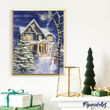 Charger l'image dans la galerie, Broderie Diamant | Broderie Diamant - Maison décorée pour Noël | Broderie Paysages Noël paysages | FiguredArt