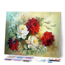 Charger l'image dans la galerie, Broderie Diamant | Broderie Diamant - Composition florale rouge et blanche | Broderie Fleurs fleurs | FiguredArt