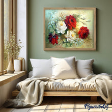 Charger l'image dans la galerie, Broderie Diamant | Broderie Diamant - Composition florale rouge et blanche | Broderie Fleurs fleurs | FiguredArt