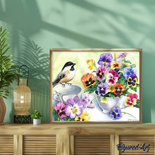 Charger l'image dans la galerie, Broderie Diamant - Fleurs et Petit Oiseau