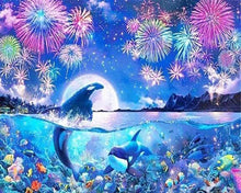 Charger l'image dans la galerie, Broderie Diamant | Broderie Diamant - Dauphins et Feu dArtifice | animaux Broderie Animaux Broderie Paysages dauphins paysages | FiguredArt