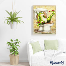 Charger l'image dans la galerie, Broderie Diamant - La Grenouille aux Toilettes 40x50cm toile tendue sur châssis