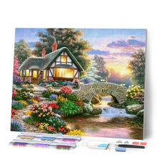 Charger l'image dans la galerie, Broderie Diamant | Broderie Diamant - Chaumière fleurie | Broderie Paysages paysages | FiguredArt
