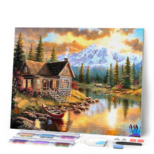 Charger l'image dans la galerie, Broderie Diamant Maison de montagne en bord de rivière paysages montagnes | FiguredArt