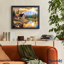 Charger l'image dans la galerie, Broderie Diamant Maison de montagne en bord de rivière paysages montagnes | FiguredArt