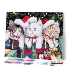 Charger l'image dans la galerie, Broderie Diamant | Broderie Diamant - Trois Chatons à Noël | animaux Broderie Animaux chats Noël | FiguredArt