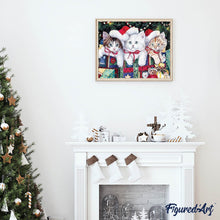 Charger l'image dans la galerie, Broderie Diamant | Broderie Diamant - Trois Chatons à Noël | animaux Broderie Animaux chats Noël | FiguredArt