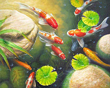 Charger l'image dans la galerie, Broderie Diamant Carpes Koi dans un bassin animaux poissons | FiguredArt