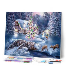 Charger l'image dans la galerie, Broderie Diamant | Broderie Diamant - Chalet Hivernal | Broderie Paysages hiver paysages | FiguredArt