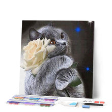 Charger l'image dans la galerie, Broderie Diamant | Broderie Diamant - Chat et Rose Blanche | animaux Broderie Animaux Broderie Paysages chats paysages | FiguredArt