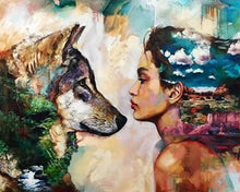 Charger l'image dans la galerie, Broderie Diamant | Broderie Diamant - Jeune Femme et Loup | animaux Broderie Animaux Broderie Romantique lapins loups | FiguredArt