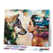 Charger l'image dans la galerie, Broderie Diamant | Broderie Diamant - Jeune Femme et Loup | animaux Broderie Animaux Broderie Romantique lapins loups | FiguredArt