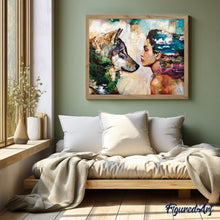 Charger l'image dans la galerie, Broderie Diamant | Broderie Diamant - Jeune Femme et Loup | animaux Broderie Animaux Broderie Romantique lapins loups | FiguredArt