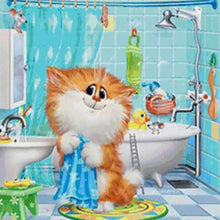 Charger l'image dans la galerie, Broderie Diamant | Broderie Diamant - Chat fait sa toilette | animaux Broderie Animaux chats | FiguredArt