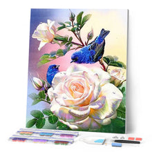 Charger l'image dans la galerie, Broderie Diamant - Fleurs Blanches et Oiseaux Bleus