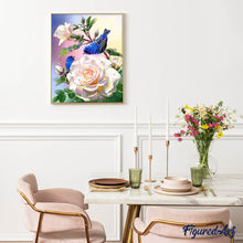 Charger l'image dans la galerie, Broderie Diamant - Fleurs Blanches et Oiseaux Bleus