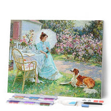 Charger l'image dans la galerie, Broderie Diamant Femme et son chien dans le jardin femmes animaux chiens paysages | FiguredArt