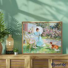 Charger l'image dans la galerie, Broderie Diamant Femme et son chien dans le jardin femmes animaux chiens paysages | FiguredArt