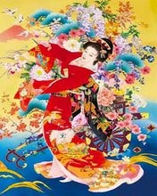 Charger l'image dans la galerie, Broderie Diamant Japonaise en habits traditionnels femmes Broderie Fleurs fleurs | FiguredArt