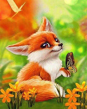 Charger l'image dans la galerie, Broderie Diamant - Diamond Painting Petit Renard et Papillon 40x50cm toile tendue sur châssis